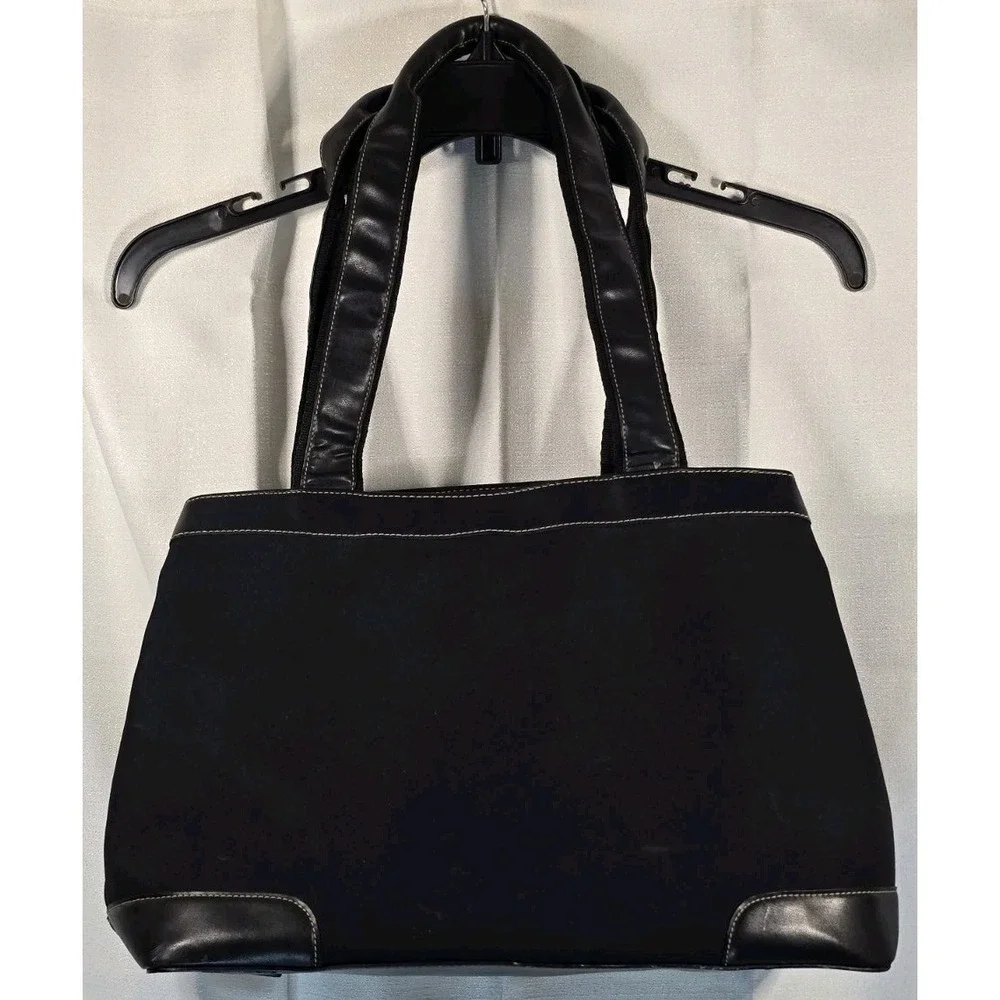 Vintage Liz Claiborne Black Double Strap‎ Red Lining Faux Leather Hand Bag